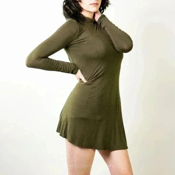 Lulus Sway Girl Olive Turtleneck Swing Dress - M - Picture 1 of 8